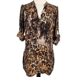 Karina Grimaldi Silk Animal Print Tab Sleeve Top Womens Size Small